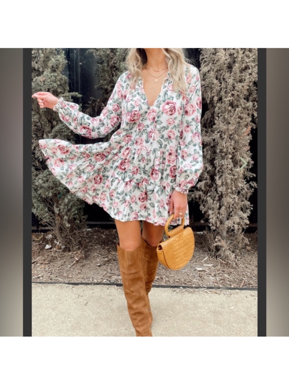 Show Me Your MuMu White Floral Mini Dress with Pink Roses
